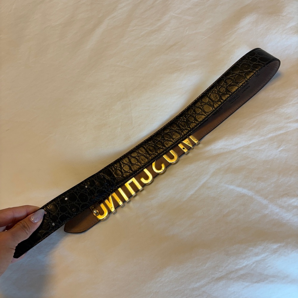 RARE Moschino Croc Leather Belt with Gold Buckle - Picture 2 of 3